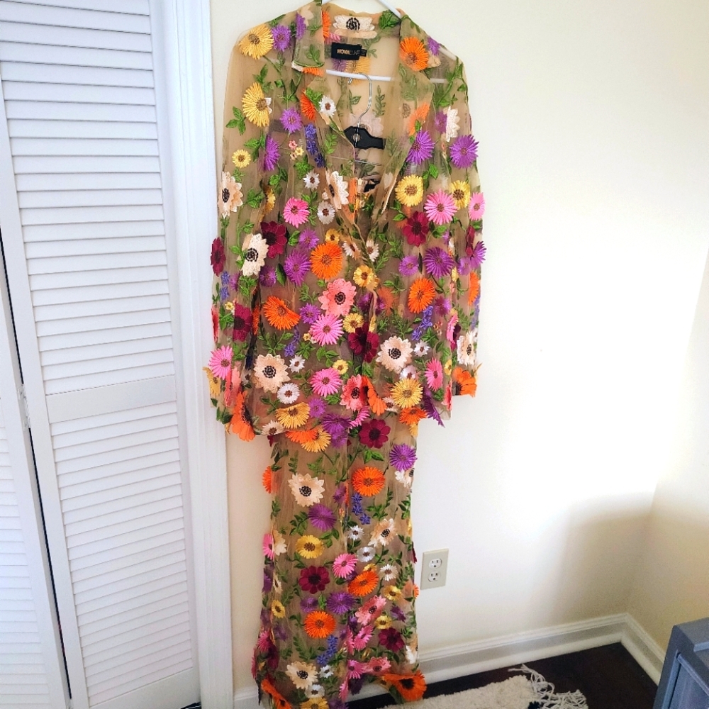 Novaluxe sheer flower blazer and pants
